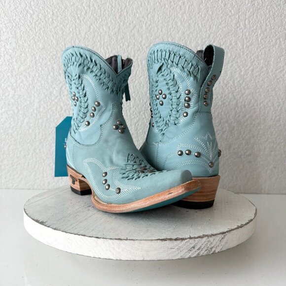 Lane COSSETTE Womens Cowboy Bootie Sz 6 Western Cowgirl Blue Leather Short Boots